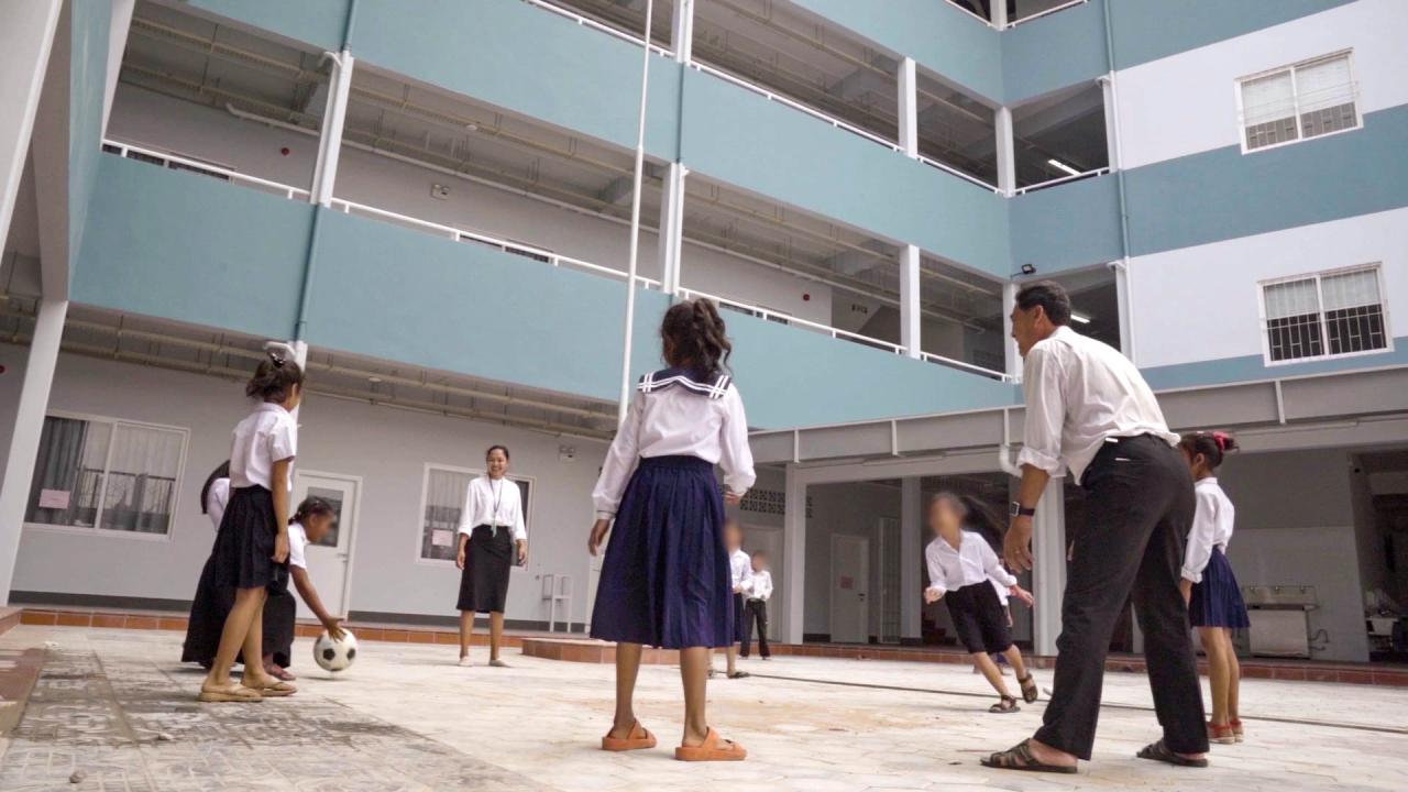 Students playing in a courtyard
