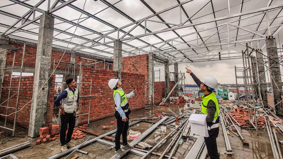 Looking at a roof structure in Cambodia