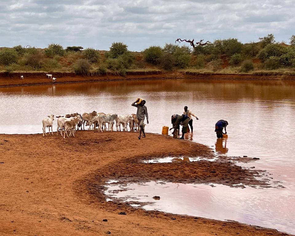 Villagers by the pond