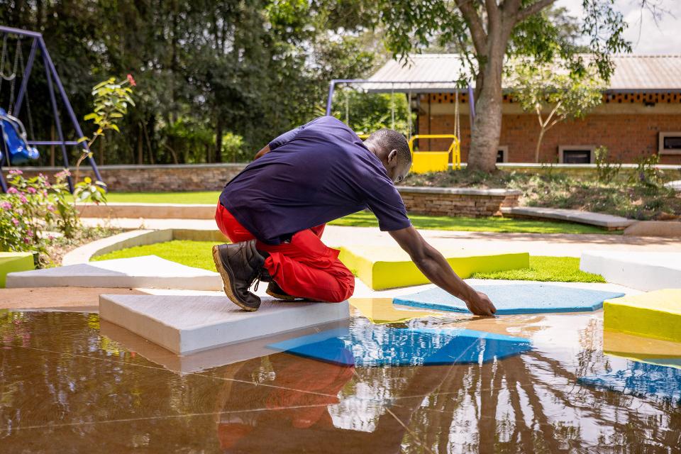 Laying down blocks in the water