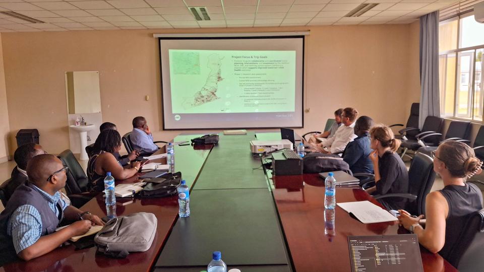 Team with client in a conference room