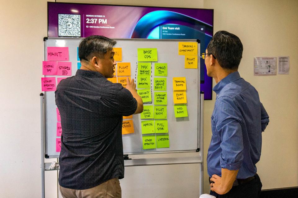 Looking over a board of notes